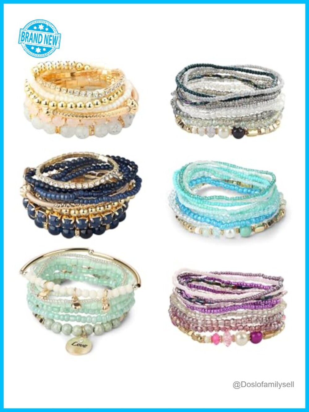 6 Sets Bohemian Stackable Beaded Bracelets Stretch Multilayered Boho Bracelet